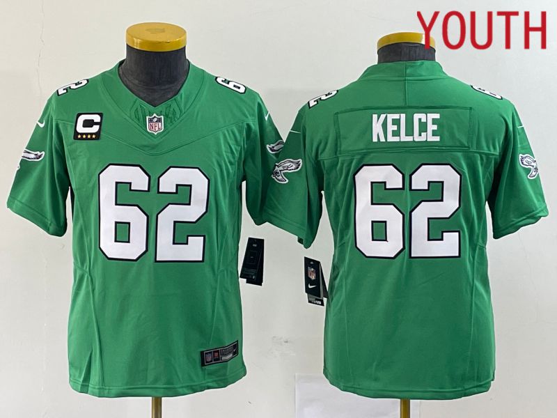 Youth Philadelphia Eagles 62 Kelce Green Nike Throwback Vapor Limited NFL Jerseys